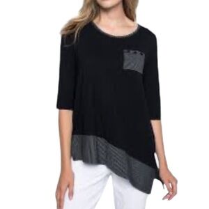 Picadilly Black Round Neck 3/4 Sleeve Asymmetric Tunic Top Size S